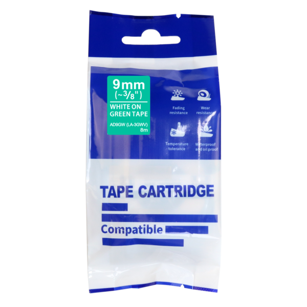 SBT tape for Epson LK3GWV 9mm x 8m White on Green, standard label - Image 2